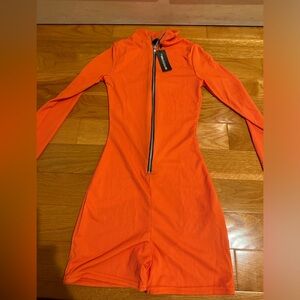 Orange zip up jumpsuit
